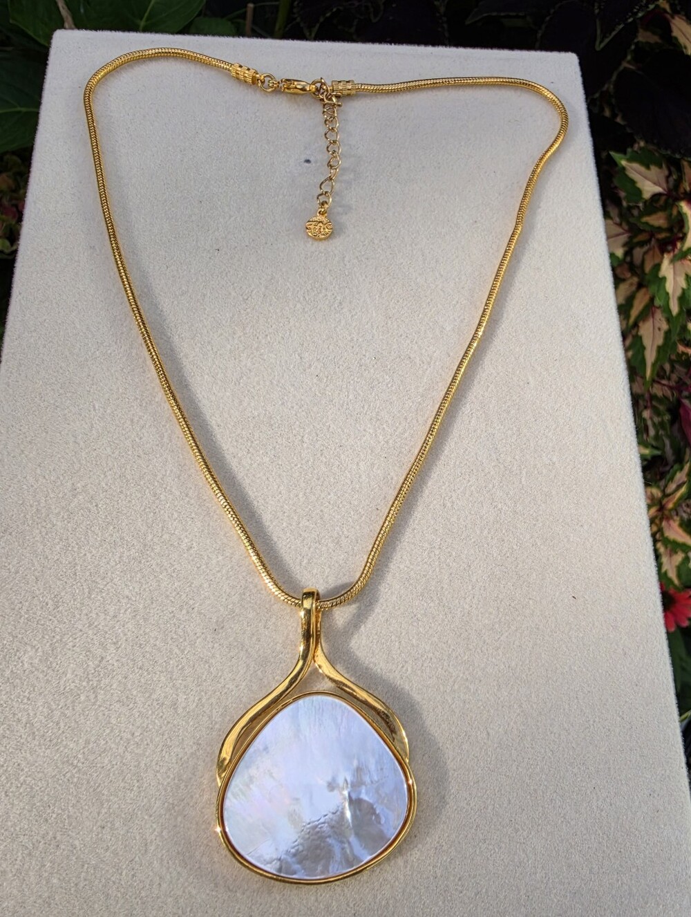 Butler: Gold-Tone Mother of Pearl Teardrop Pendant Necklace